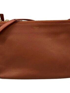 CELINE Trio Brown Leather Shoulder Bag